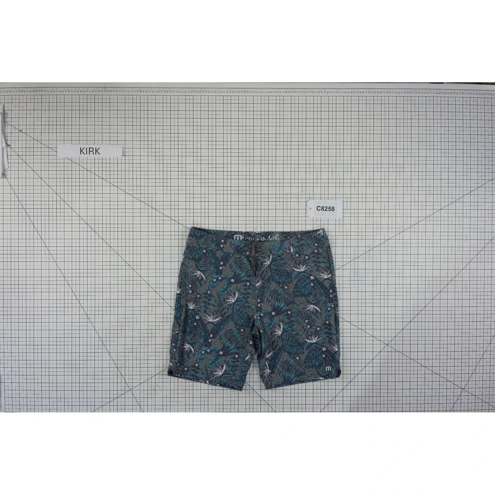 TravisMathew Board Shorts Men's Size 36 Grey Teal Tropical Bird Paradise Summer